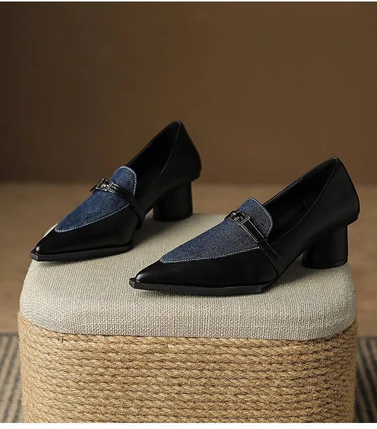 

Летняя мода, новый стиль, удобная женская обувь на высоком круглом каблуке с острым носком и неглубоким носком, НЕТ:А720 35