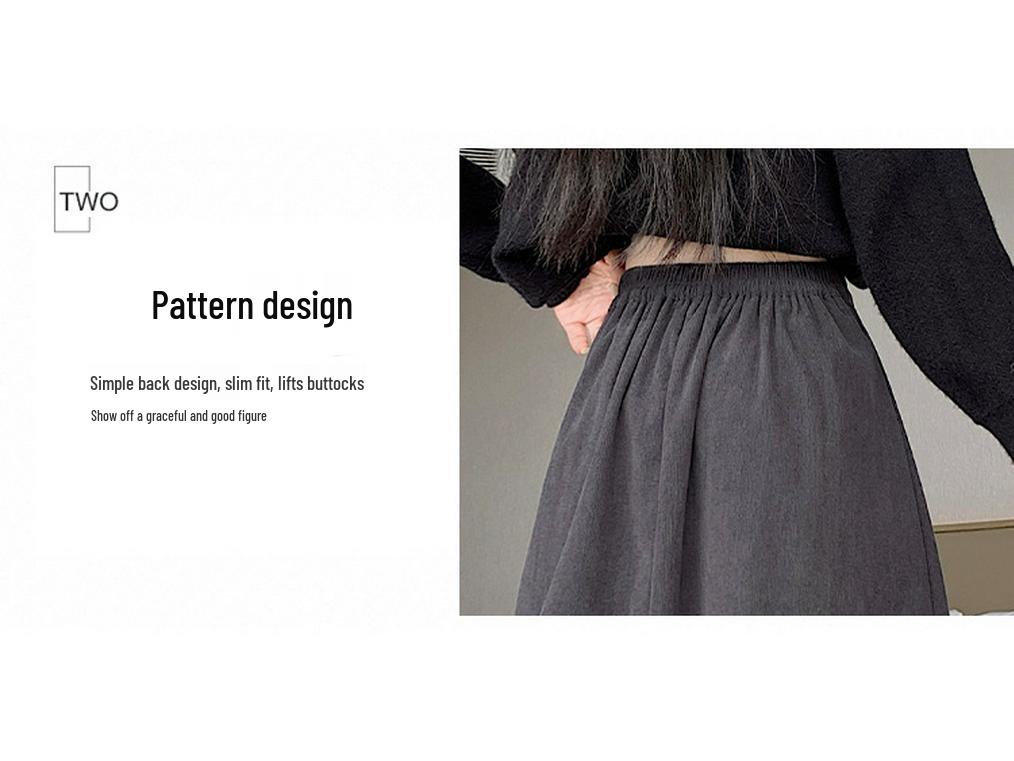 Plus Size Women's Corduroy Pleated A-Line Midi Skirt - Autumn/Winter