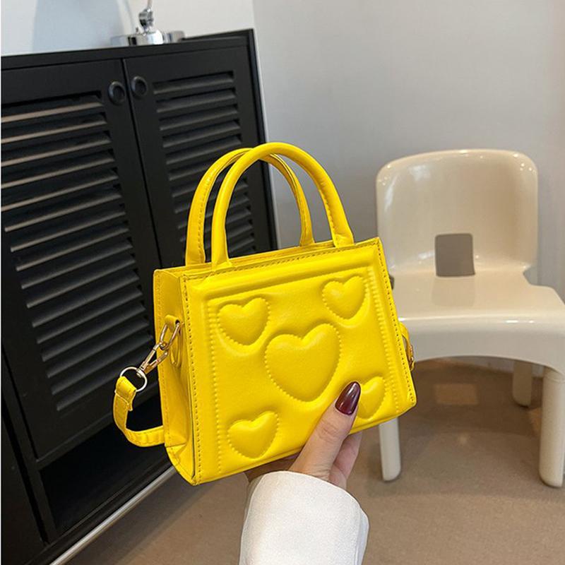 Elegantní Retro Jednobarevná Mini Kabelka Všestranná Korejský Styl Vzor Srdce Láska PU Kůže Crossbody Taška přes Rameno pro Středoškolačky