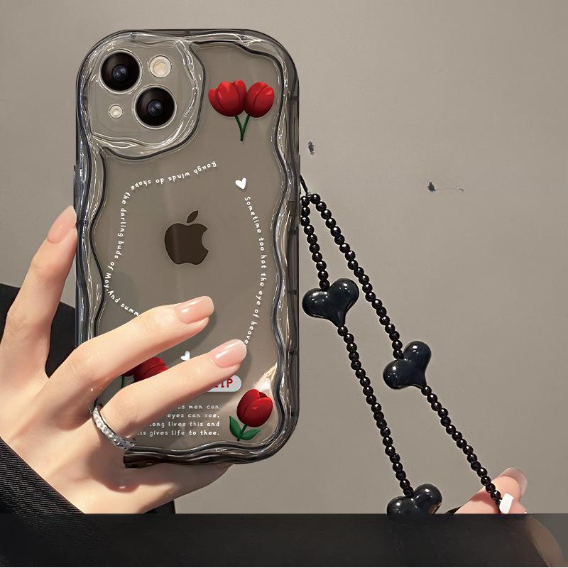 Applicable To Apple 14 Mobile Phone Case IPhone 13 Silicone Full-package Anti-fall 11/12 Mini Sweet and Cool Tulips On The Screen