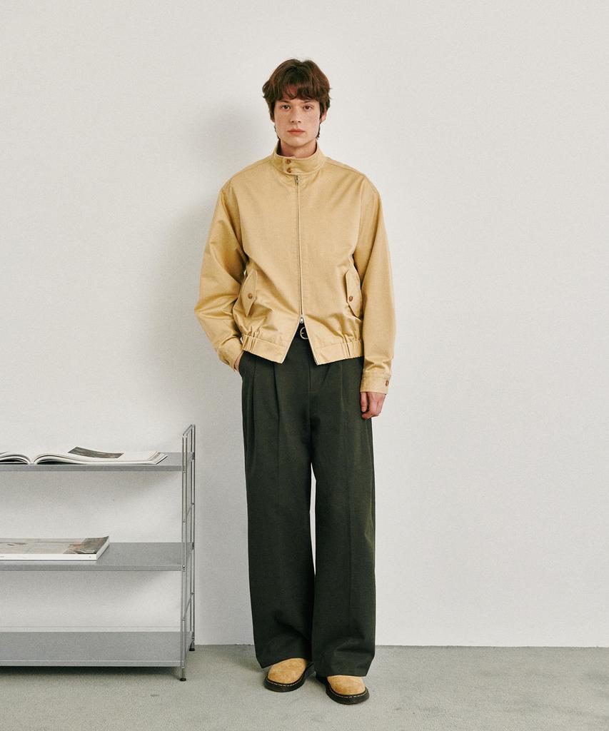 GLW Wide Double-Pleat Cotton Pants Khaki