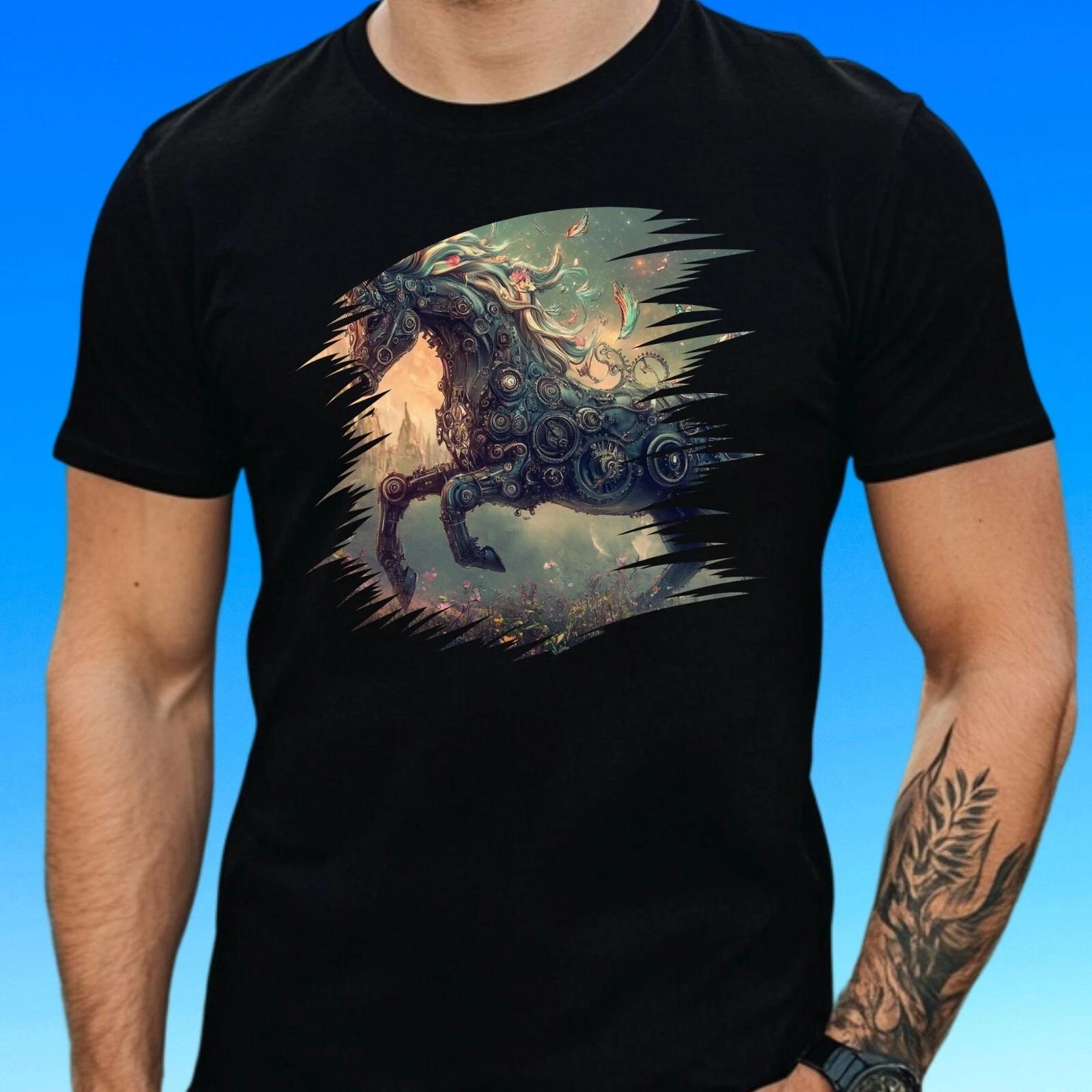 T-Shirt Herren Steampunk Einhorn Motiv Baumwolle Größe S bis 5XL S