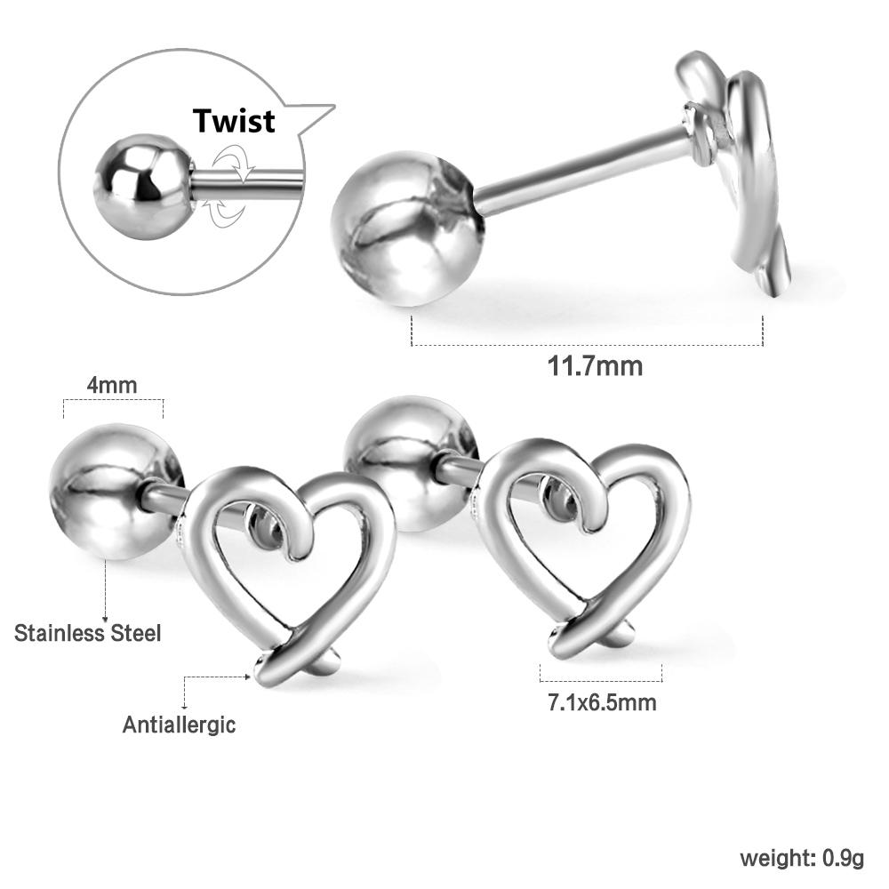 

LUXUKISSKIDS Small Ear Jewelry Hexagram Star Stud Earring Surgical Steel Piercing For Woman/Girl Cherry Heart Gold Plated