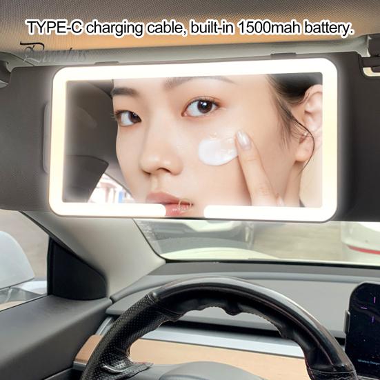 Sun Visor Makeup Mirror Car Vanity with 3 Light Modes Dimmable Touch Control Rechargeable Glare-Free LED