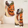 Women Plus Size Two Piece Set Round Neck Three Quarter Sleeve Bear Pumpkin Printed Flared Top And Flared Pants