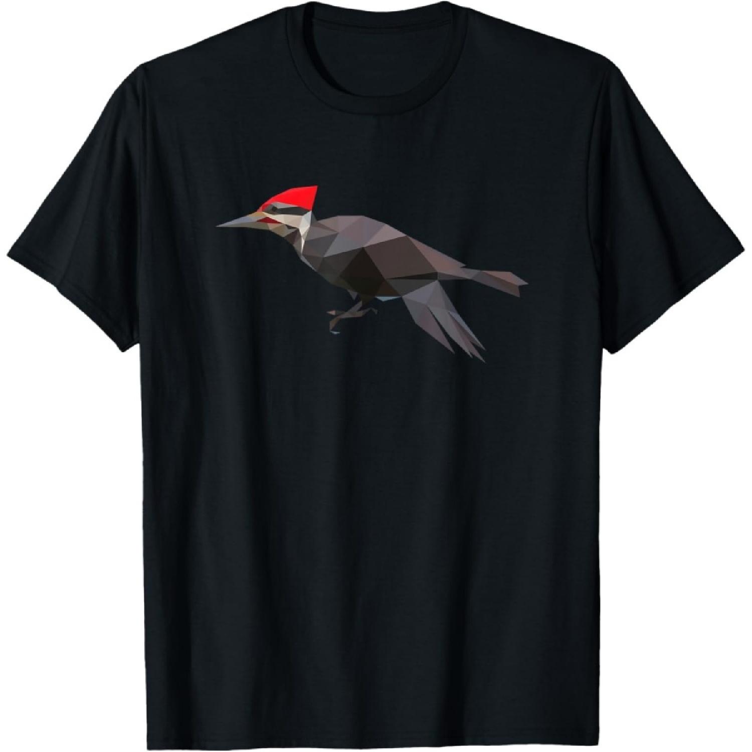 Geometric Woodpecker Bird Shirt Birdwatching Bird Lover T-Shirt S чёрный