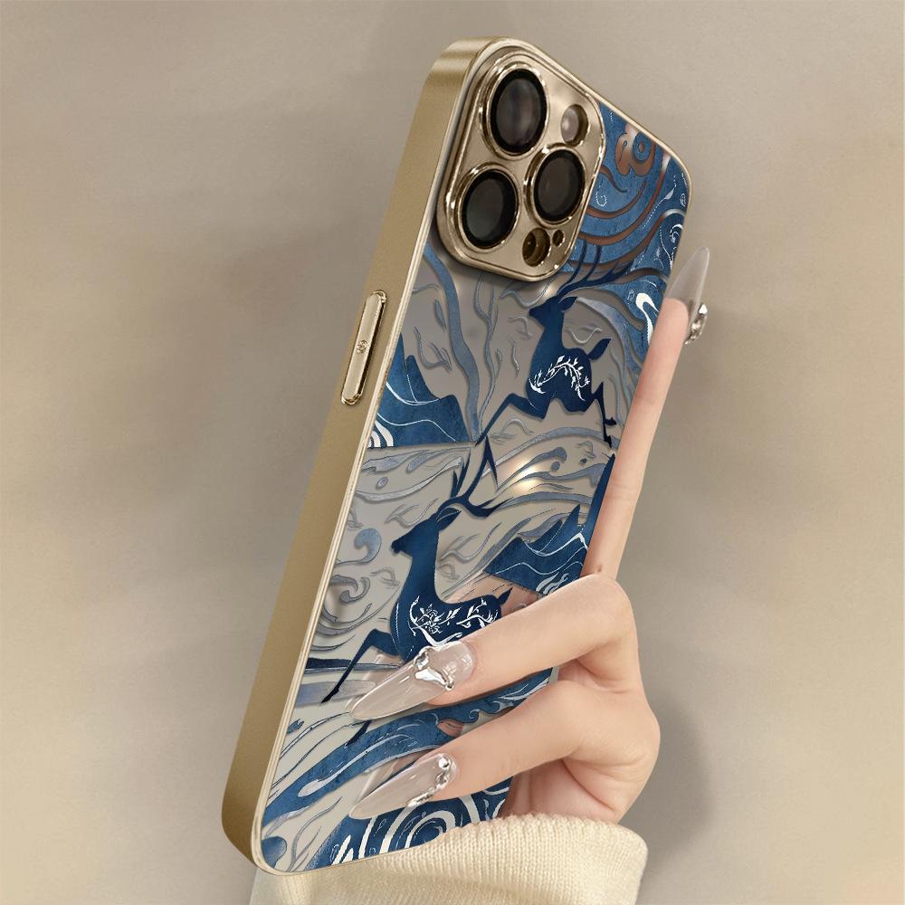 Dark Blue Cat Is Suitable for Apple 17promax16 New 15 Mobile Phone Case iPhone13 Mirror Apple 17 Mirror