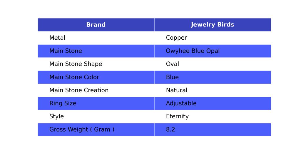 Oval Owyhee Blue Opal Stone Birthday Electroformed Eternity Ring Jewelry Copper V-57