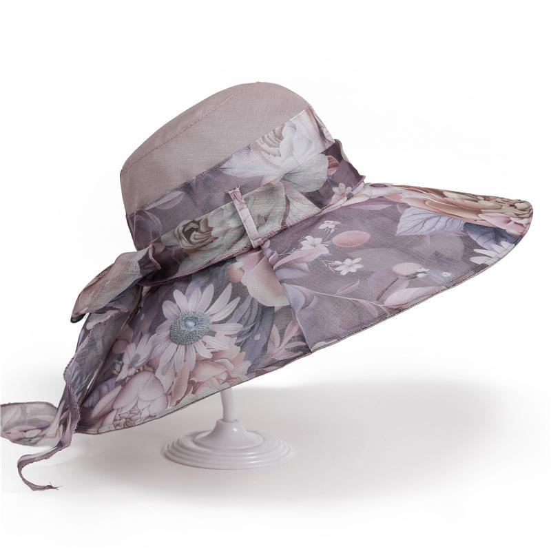 Bow Big Eaves Bucket Hat Women's Summer Sunscreen Hat Breathable Elegant Beach Sun Hat