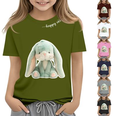 Barnmode Casual Kortärmad Påskhare Tryckt Rundhals Kortärmad T-shirt Topp