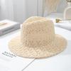 Outdoor spring and summer new sunscreen sun hat big brim sunshade bucket hat sunscreen women's knitted hat hollow jazz straw hat