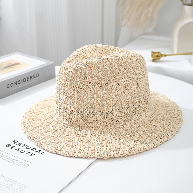 Outdoor spring and summer new sunscreen sun hat big brim sunshade bucket hat sunscreen women's knitted hat hollow jazz straw hat
