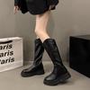 Solid color temperament retro British style thick heel platform boots women's 2025 new autumn but knee knight boots