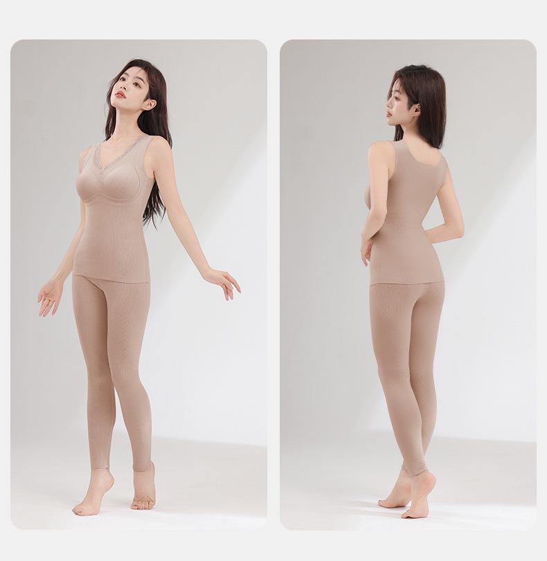 Women's Cashmere Silk Warm Vest Set with Chest Pads - Slim Fit