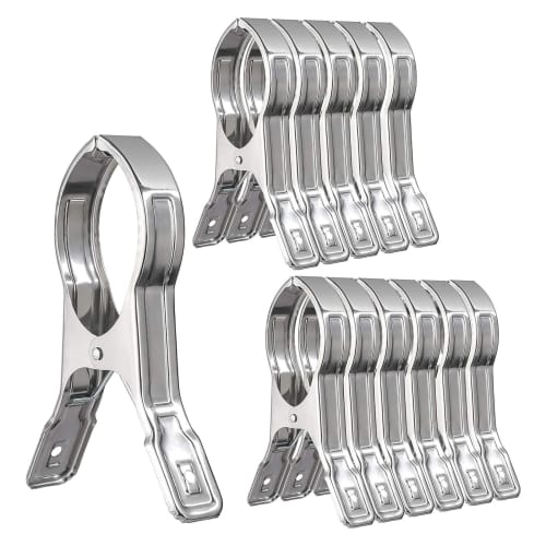 ShuaWdk Stainless Steel Clothespins, Futon Clips, Beach Chair Clips (Large Size), 12cm Pole Clips, Strong Windproof Clothespins for Hangers, Clothes D