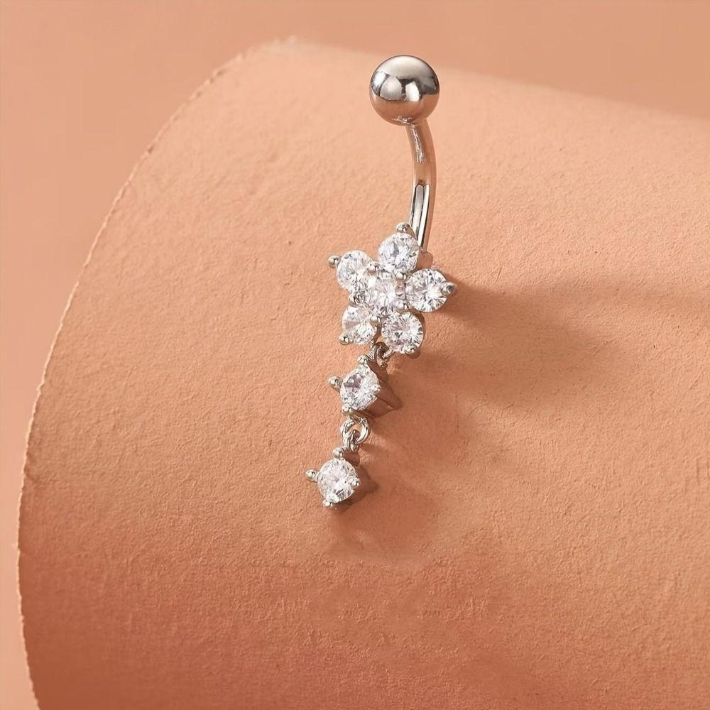 Stainless Steel Zircon Navel Ring Colorful Piercing Flower Pendants Belly Button Ring Rhinestone Punk Body Piercing Jewelry