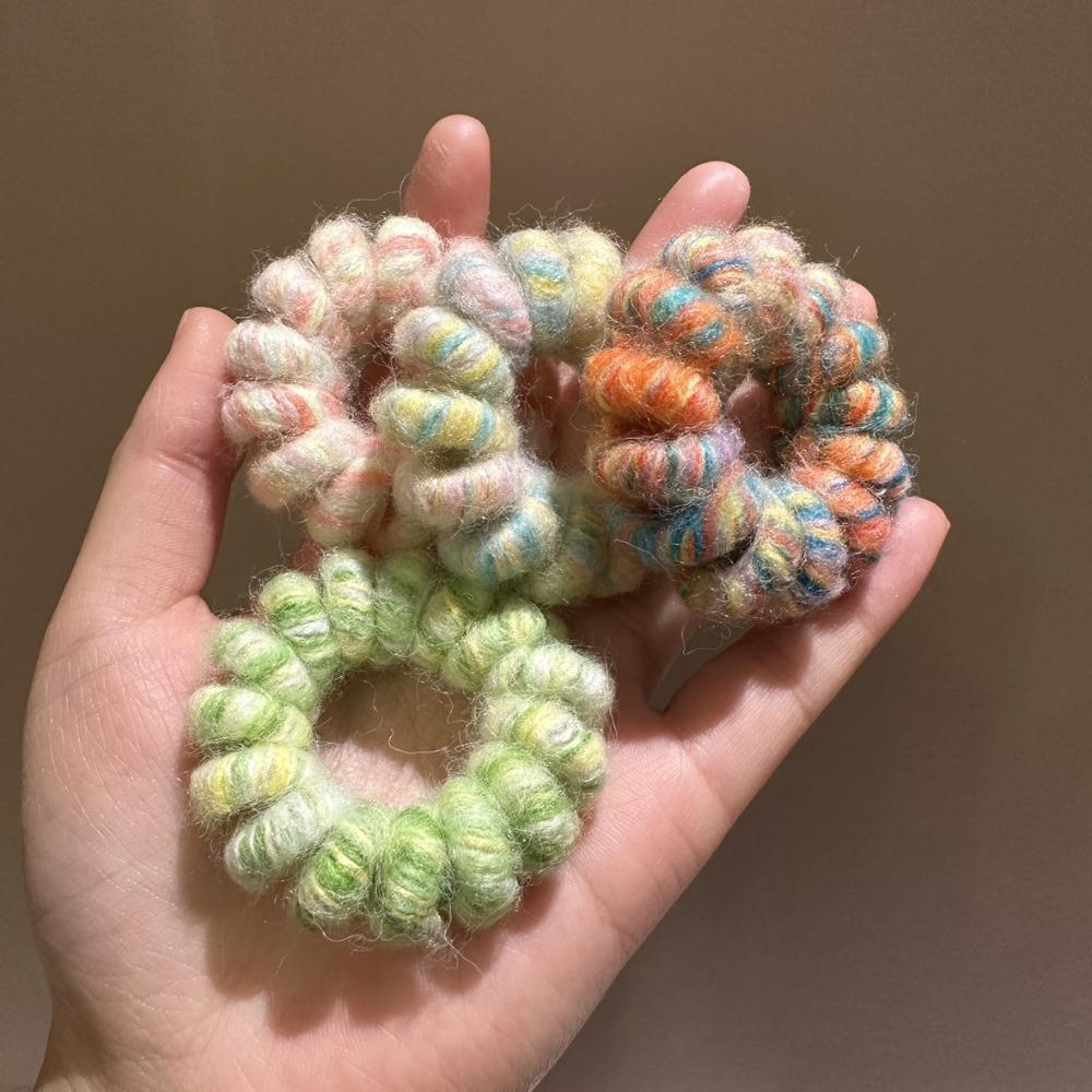 Beautiful Colorful Yarn Hairbands for Women Telephone Coil Shaped Strong Elastic Hairbands Autumn Winter Headwear