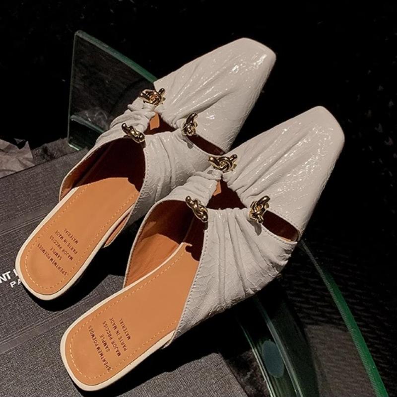 

Модные классические женские мюли с квадратным носком 2024 года, летние женские тапочки в корейском стиле с закрытым носком, удобные повседневные тапочки на низком каблуке 39 бежевый