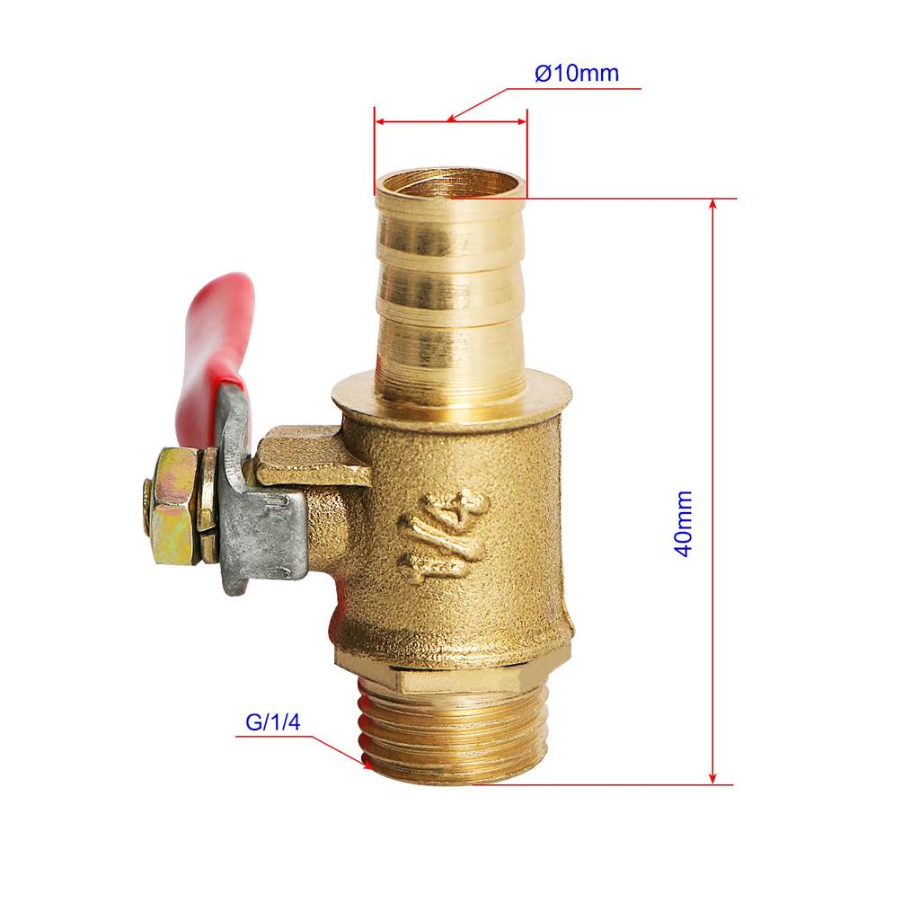Ohamtes 4Pcs Ordinary Brass Ball Valve G 1/4" Male Thread x 10mm Pagoda Head