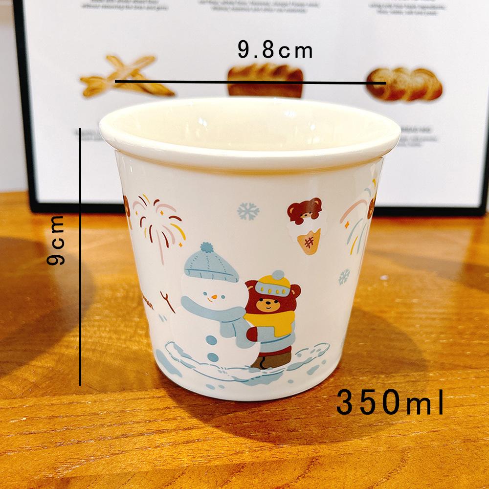 Cute Cartoon Snowman Bear Large Capacity Holding Ceramic Cup Coffee Cup Christmas Water Cup High Appearance Gift