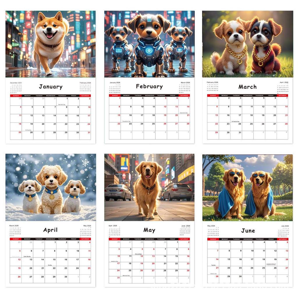 2026 Dog Calendar: 12-Month Cross-Border English Wall Calendar Collection