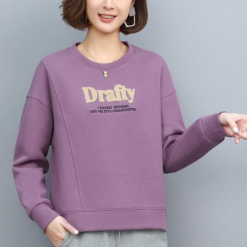 

Женский свитшот с круглым вырезом, Весна/Осень 2024, Пуловер в корейском стиле, Длинный рукав, Повседневная футболка, визуально омолаживающая XL (125-135 lbs)