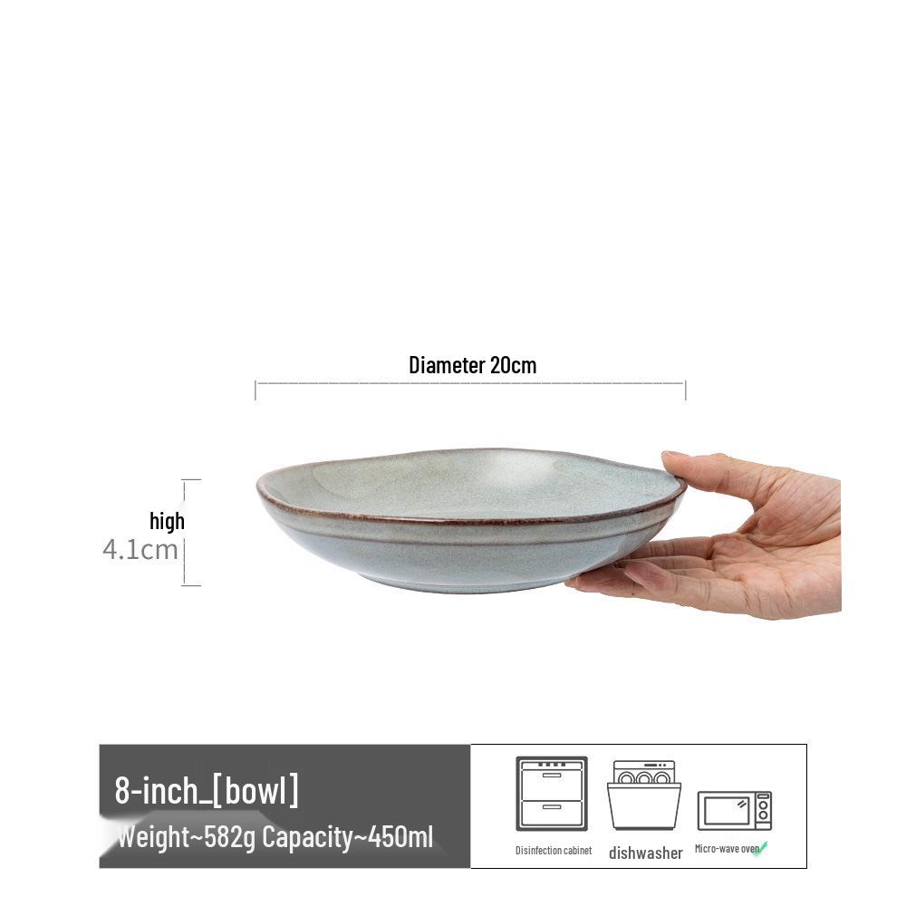 Japanese Retro Ceramic Open Bowl – Glossy Vegetable, Salad & Soup Bowl, Simple Large Tableware