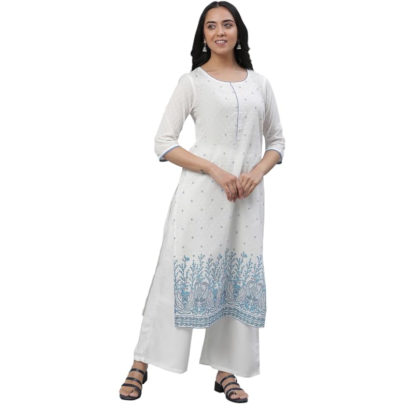 Aurelia Women's Paisley Printed Cotton Regular White Kurta