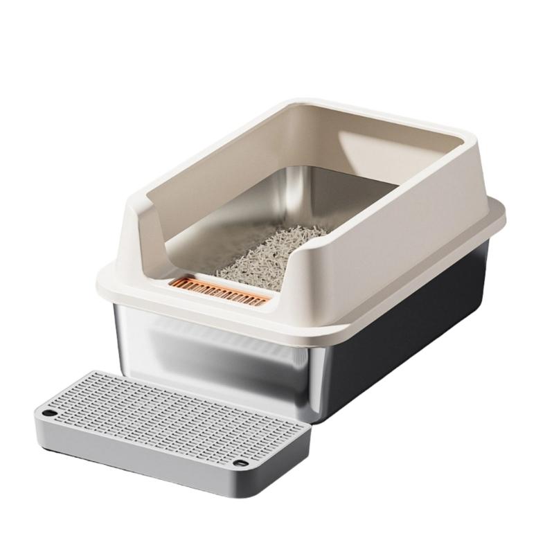 Lettiera in Acciaio Inossidabile con Vasche Profonde e Pedali Filtranti per Ridurre la Dispersione della Sabbietta Toilette per Gatti per un Ambiente Pulito