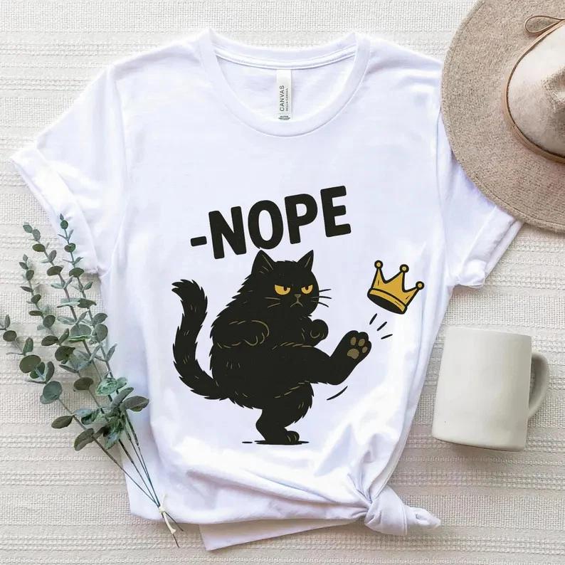 No Kings in America Black Cat  Shirt Funny Political Meme Tee L