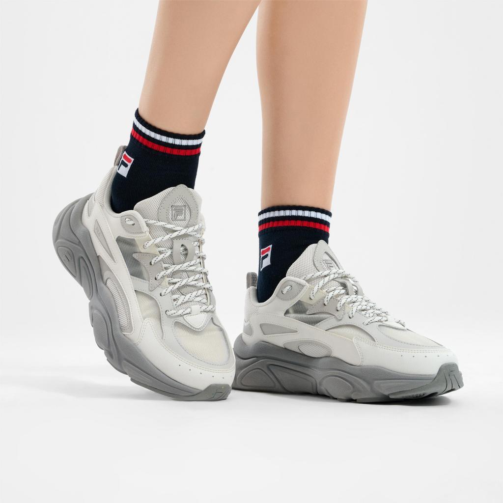 Fila Mars 1 Fabric Synthetic Leather TPU Thick Sole Versatile Low Top Casual Shoes Women Sneaker White Gray F12W422107FWB