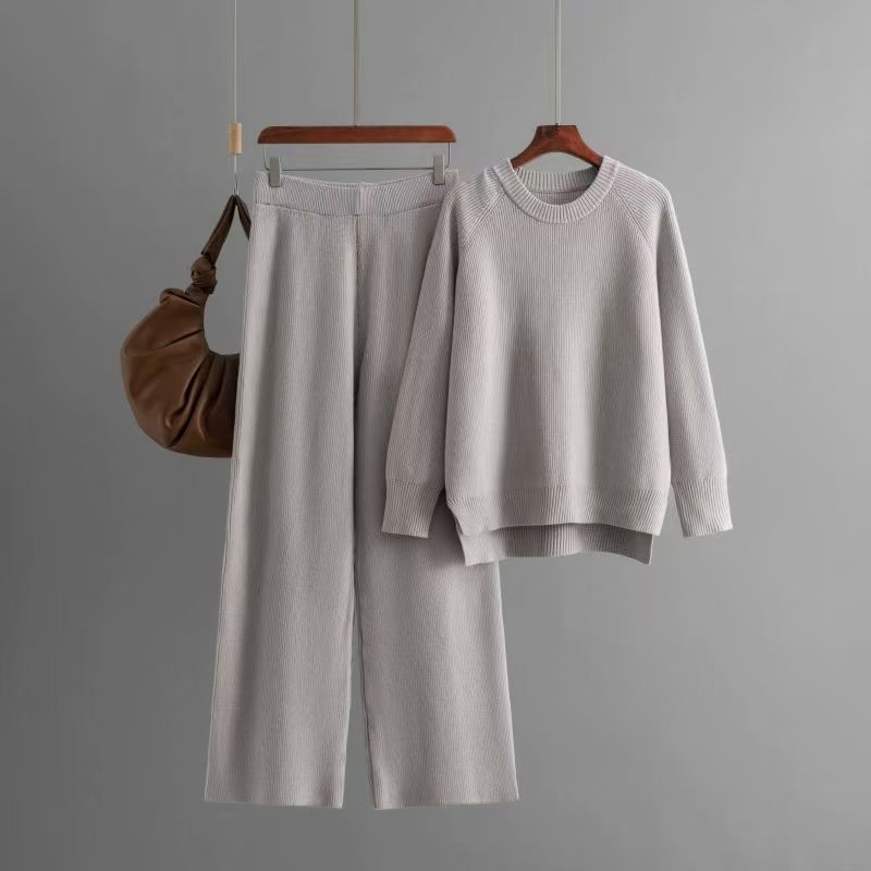 Fashion Wind Thick Loose Knitting Sweater Pants Suit Knitted Sweater and Pants Set