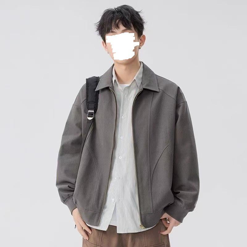 Men s American Retro Versatile Loose Jacket - Autumn Solid Color Fashion with Simple Lapel and Zipper 4XL