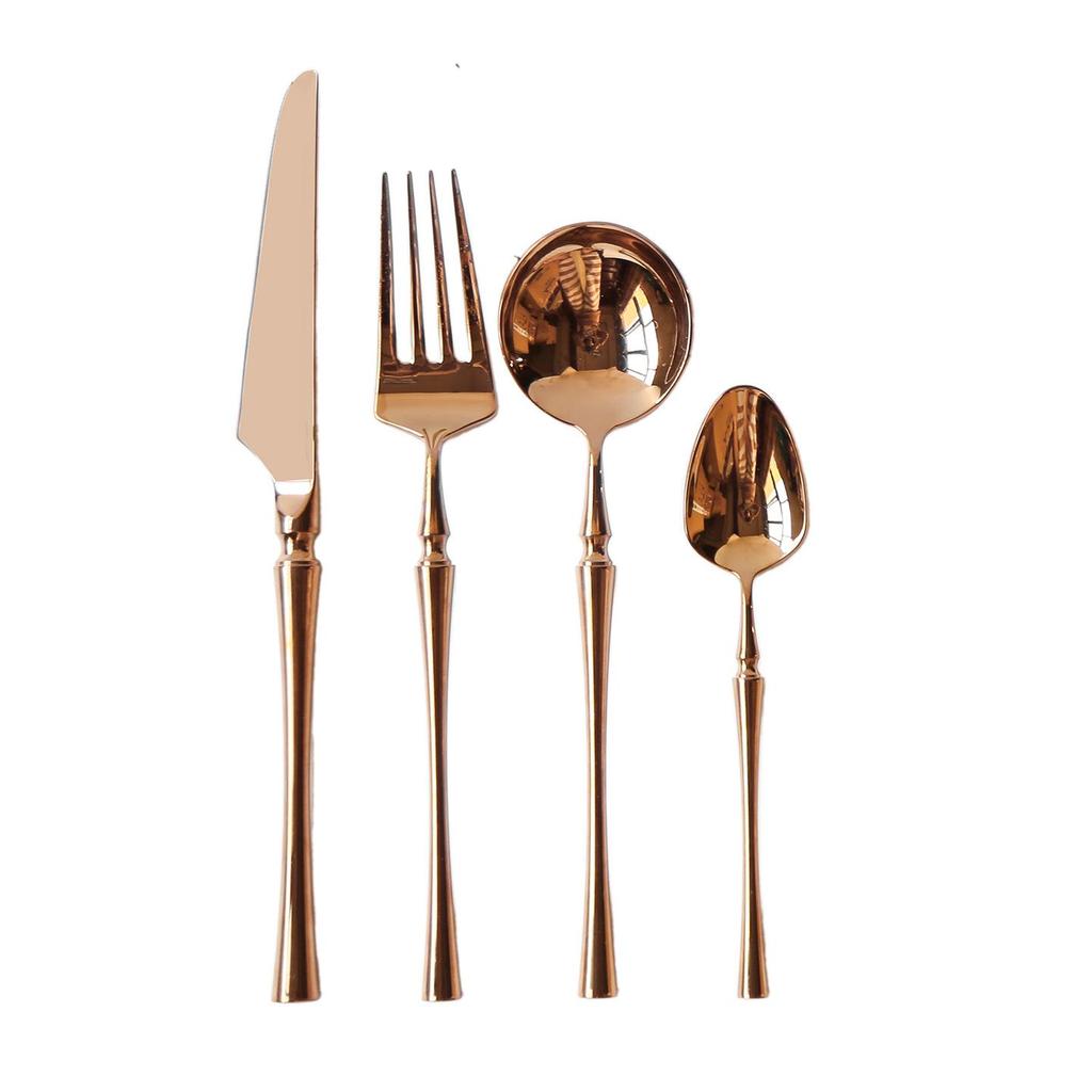 European Rose Gold 304 Stainless Steel Western Cutlery Set: Long Handle Mixing Spoon & Fruit Fork.