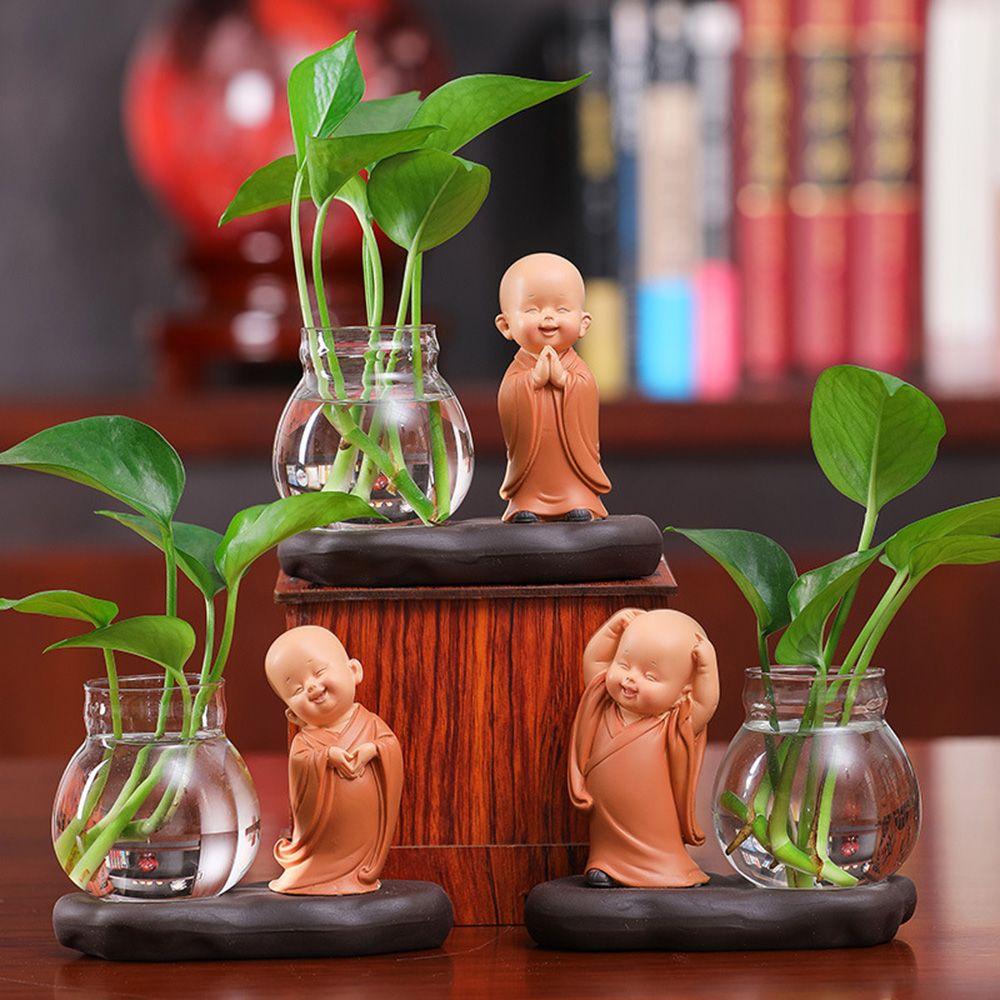 Hydroponic Vase Plant Flower Pot Cute Little Monk Glass Vase Creative Flower Arrangement Office Home Living Room Decoration