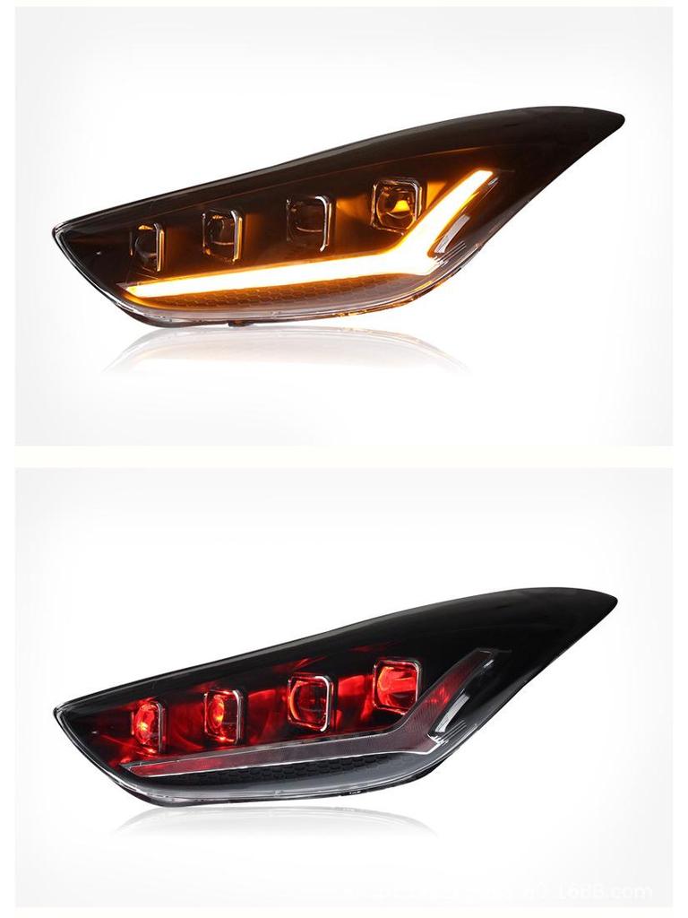 Hyundai Elantra 2012-2017 LED Headlight Assembly with Daytime Running Light, Devil Eye, Sequential Turn Signal