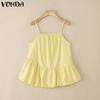 VONDA Women Strap Sleeveless Ruffled Casual Pleated Tank Tops