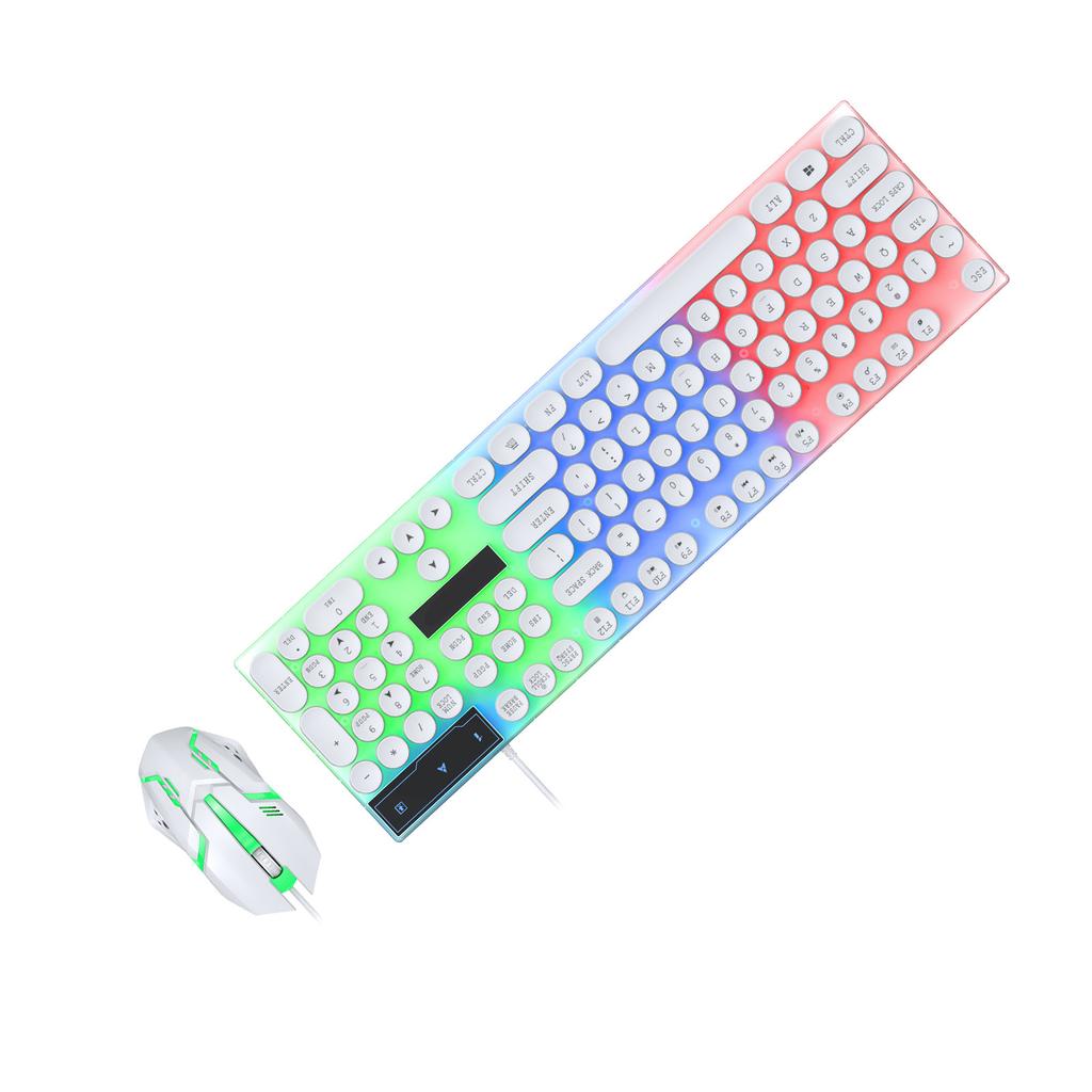 Colorful LED Backlit Keyboard and Mouse Combo Gaming Wired Keyboard USB Keyboards with Gaming Mouse White