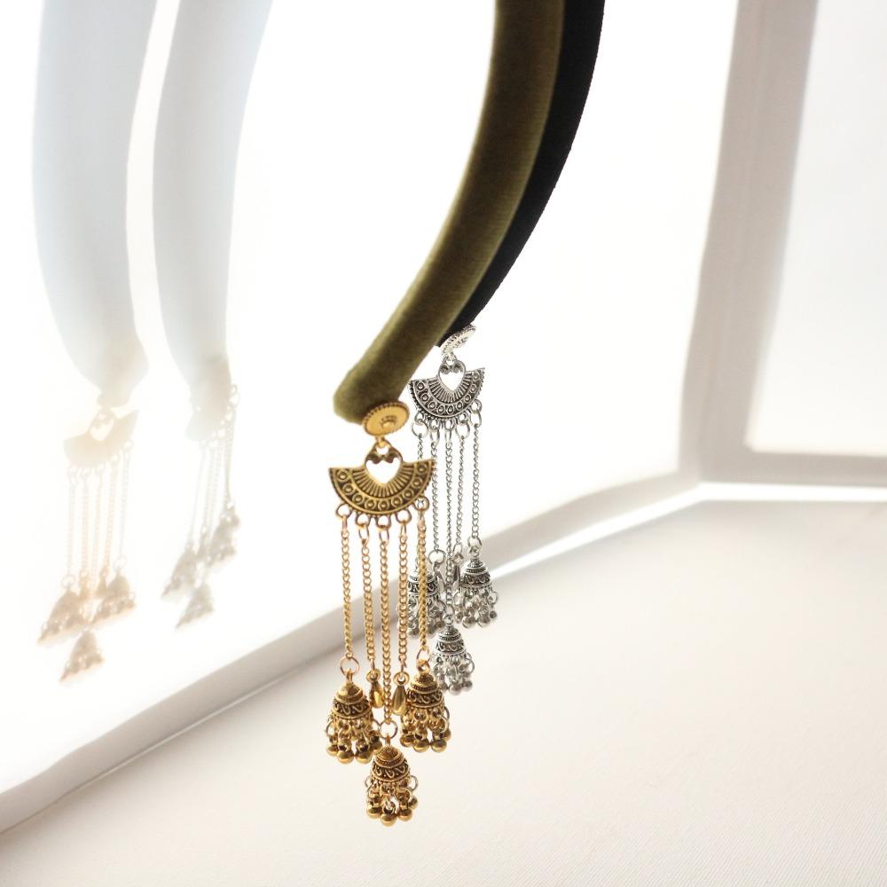 Bandeau à pompon cloche floqué Alliage de zinc Alliage de zinc Style ethnique Bandeau Cerceau à cheveux vintage Banquet