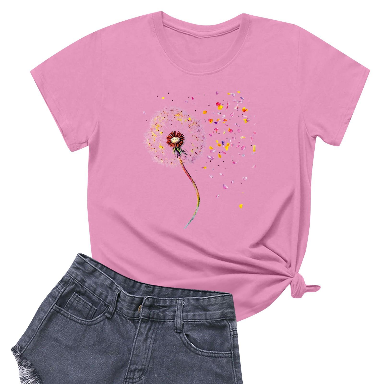 

Женская повседневная футболка с круглым вырезом и короткими рукавами с принтом XL розовый