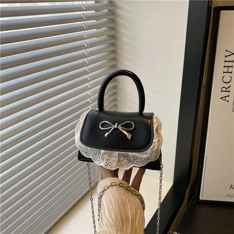 Trendy new small square bag bow decorative temperament handbag premium texture shoulder messenger bag women's bag