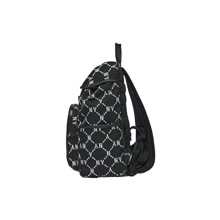MLB Monogramm Serie Vintage Floral Bedruckt Buchstaben Logo Reißverschluss Nylon Laptop Rucksack Unisex Rucksack Schwarz 3ABKM022N-50BKS