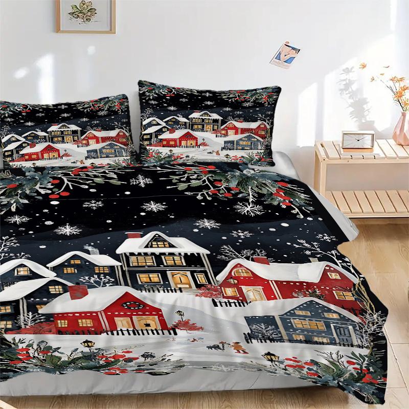 

3pc Christmas Winter Wonderland Bedding Set-Festive Holiday Decor for Bedroom,Guest Room,Living Room 1187a 135x200cm