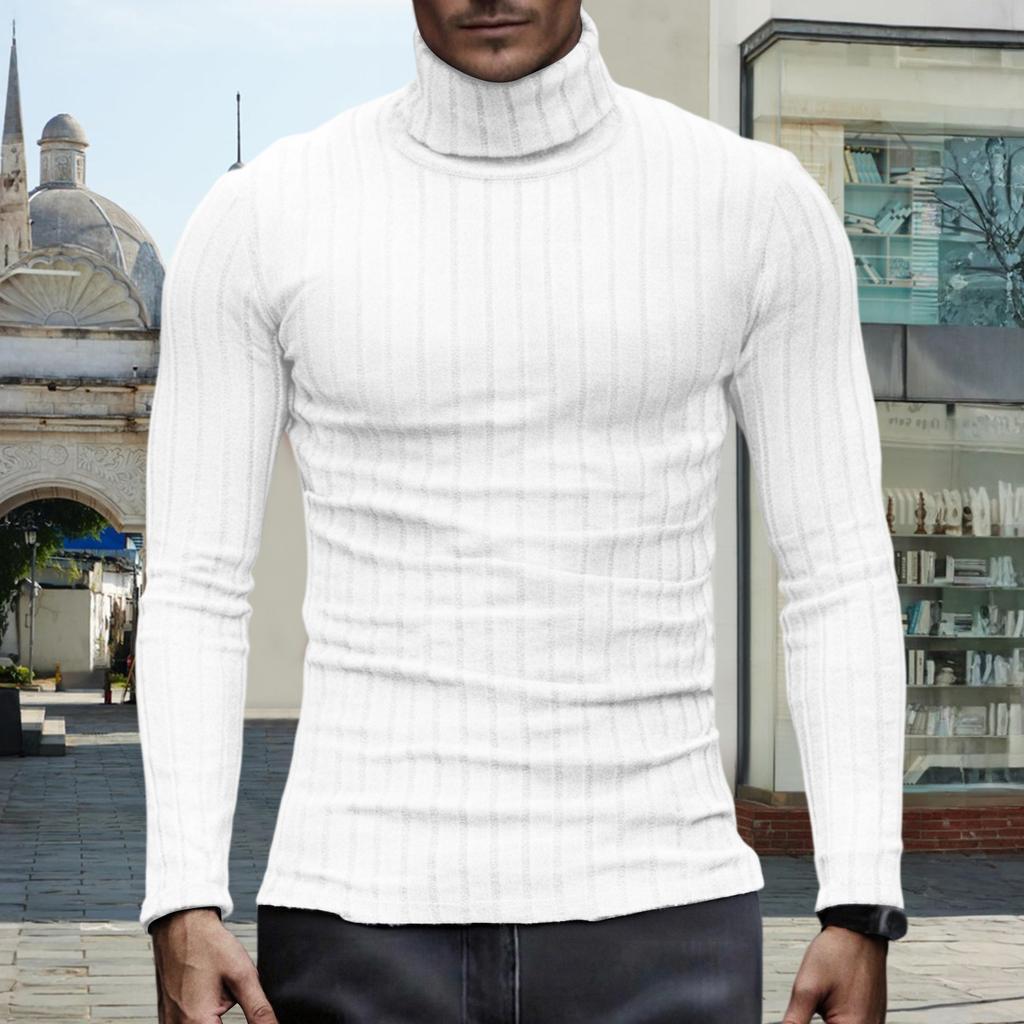 Men's Pullover Mock Neck Long-Sleeve Top - Comfortable Daily Solid/Stripe Basic Base Layer