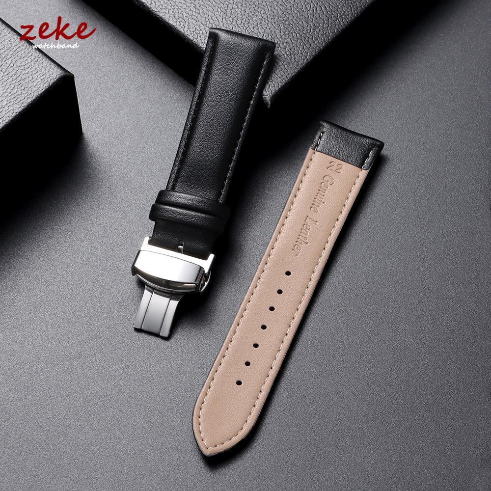 14mm 16mm 18mm 20mm 22mm 24mm Genuine Leather Strap Watchband with Box Butterfly Clasp Universal Men's and Women's Belt Bracelet