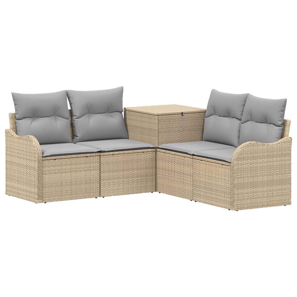 Sofa Set 5 Pieces Beige and Light Grey Poly Rattan and Steel