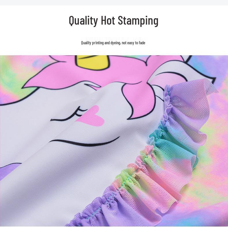 Girls' Unicorn Long-Sleeve Swimsuit with Swim Cap - Sun Protection Surf Suit