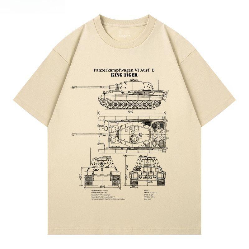 2026 New King Tiger Heavy Tank Design Tiger Weapon Military Fan Print High Quality Unisexs Crew Neck Loose Plus Size TShirt