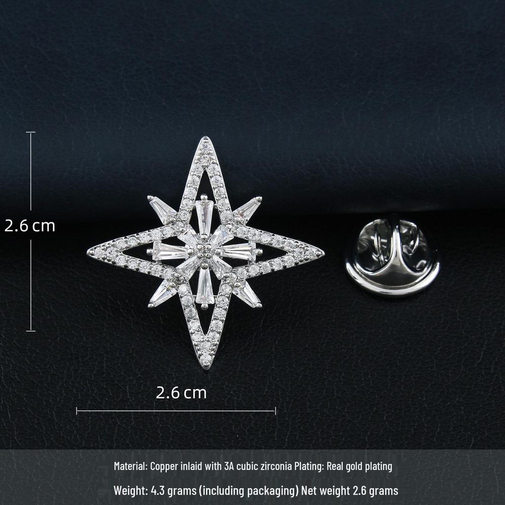Cross Starlight Zircon Copper Brooch - Elegant Eight-Pointed Star Lapel Pin for Men & Women