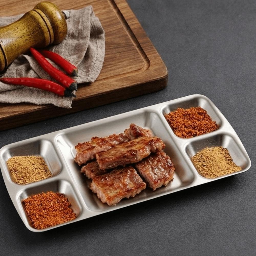 Stainless Steel Divided Dinner Tray Thickened Divided Dip Bowls Sauce Plate Snack Tray Tableware